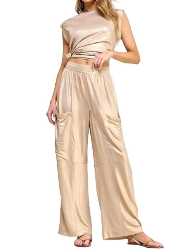 Women's Luxury Attire Metallic Pant In Gold