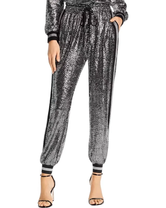 Women's Chic Outerwear Attire Mirror Ball Jogger Pants In Black