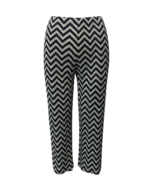 Women's Effortless Casual Outfit Pleats Please Zigzag Print Pants in Multicolor Polyester