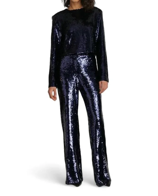 Women's Cozy Winter Attire Sequin Roll Top & Rock Pant 2 Piece Set In Sapphire Sequin