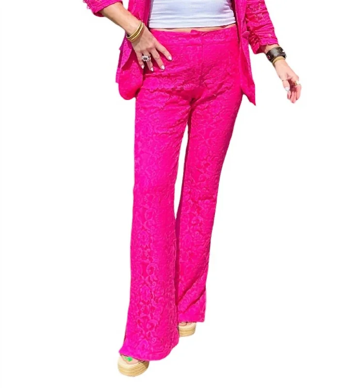 Charming Women's Garments Side Slit Lace Flare Pants In Hot Pink