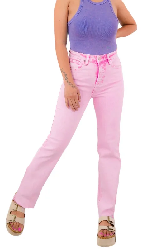 Casual Garments For Women Straight Leg Denim In Acid Wash Pink