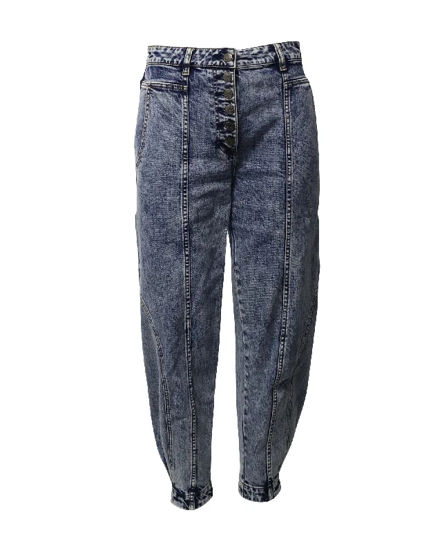 Women's Stylish Outdoor Outfit Ulla Johnson Brodie High Rise Tapered Jeans in Blue Cotton