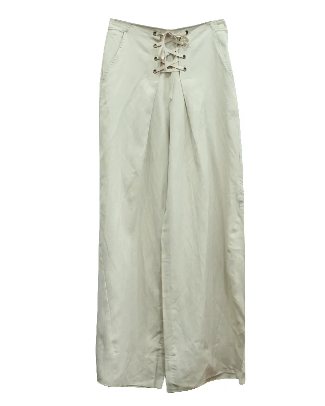 Women's Tailored Outfit Ulla Johnson Lace Up Pleated Twill Pants in Beige Lyocell