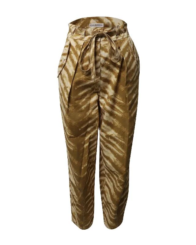 Women's Vintage-Inspired Outfit Ulla Johnson Lars Belted High-Rise Pants in Animal Print Cotton