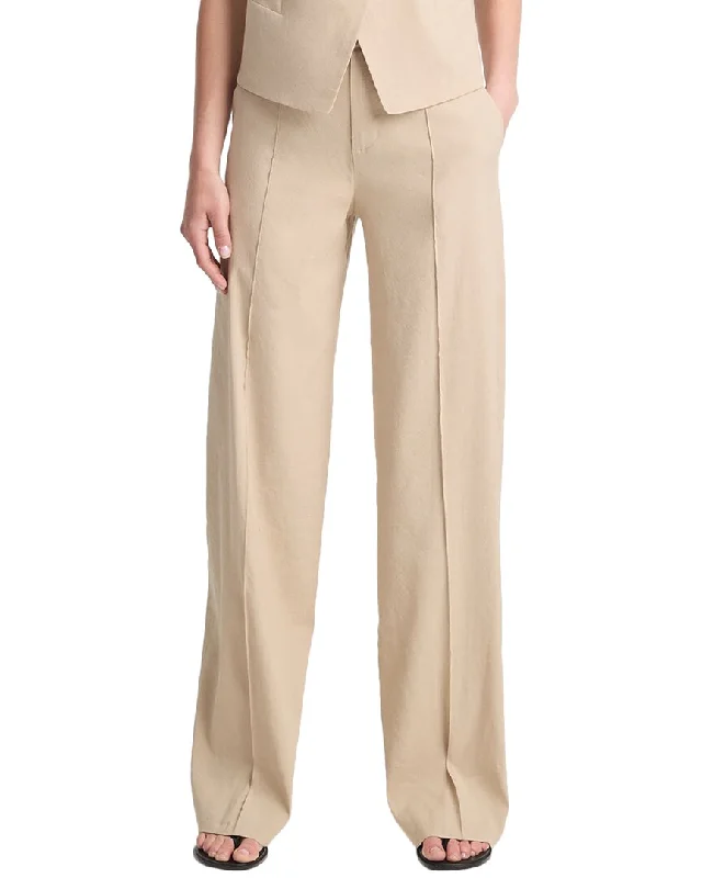 Women's Elegant Clothes Vince High Waisted Pintuck Linen-Blend Wide Leg Pant